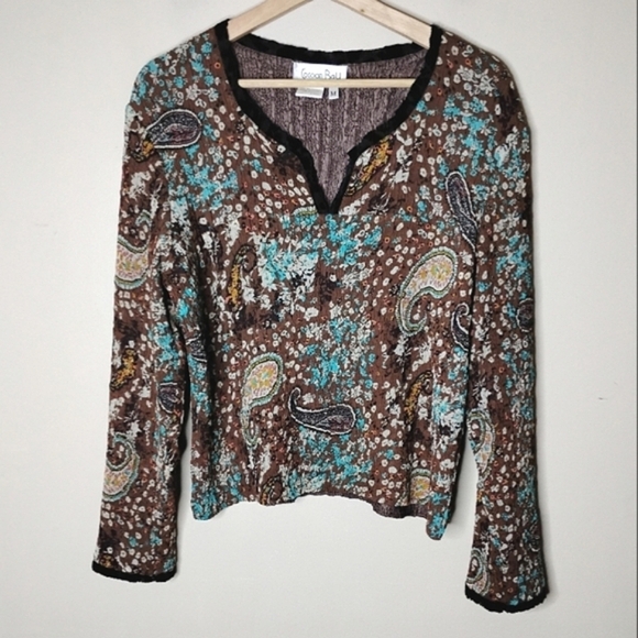 Cocoon Bay 2pc Set M Paisley Crinkle Top & Asym Midi Skirt Boho Lagenlook - Picture 3 of 10